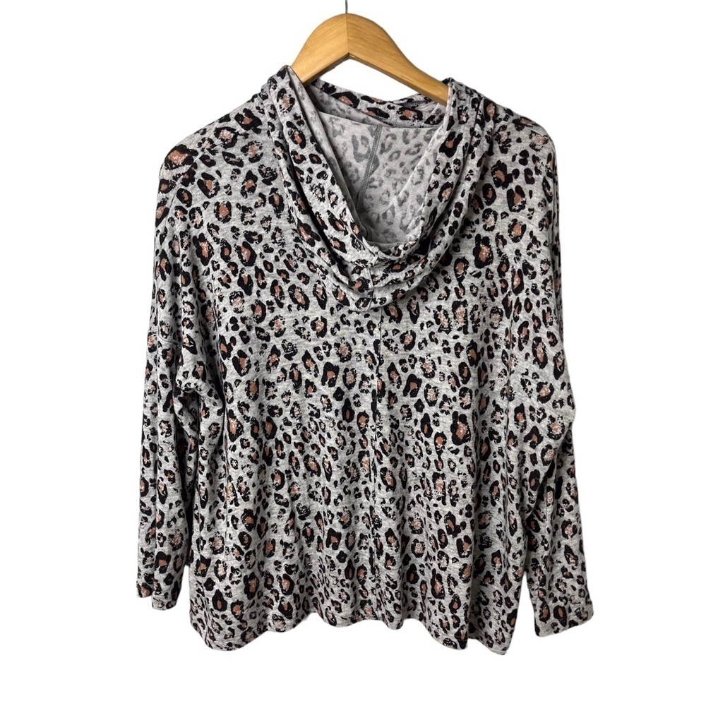 Sundry Draped Leopard Print Hoodie Top Gray Size 1 Small - Picture 3 of 8